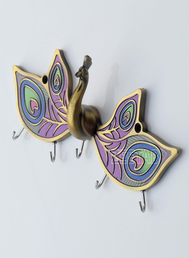 Zeetab 3D Peacock Key Holder, Metal Handicraft Bird Key Hanger Stand, Wall Mount Home Decor Gift (Antique Brass) - Image 3